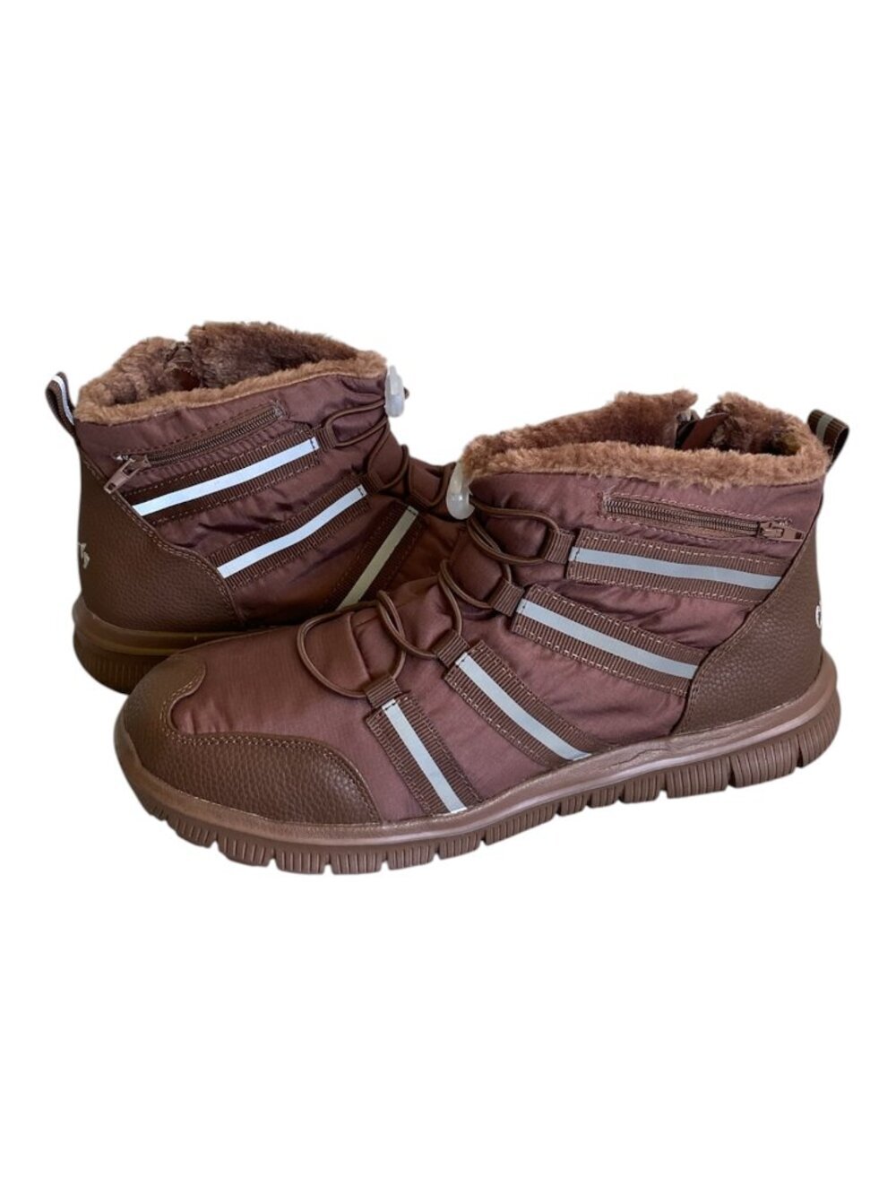 Tony Little Cheeks Fit Body Faux Fur Sneaker Ankle Bootie Brown Women's Size 7.5